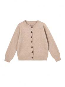 Heart Button Knitted Cardigan For Women, New Autumn Loose Sweater Jacket - Khaki - View 3