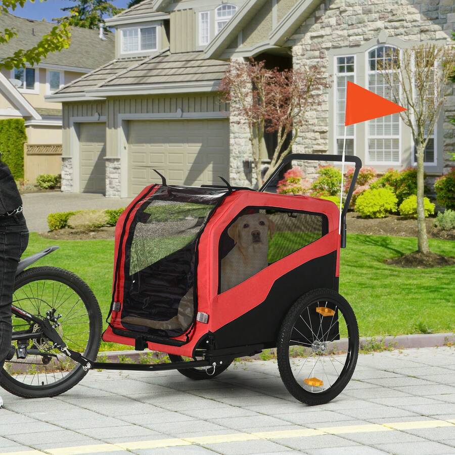 PawHut 2 In 1 Dog Bike Trailer Pet Stroller For Large Dogs W/ Hitch - Red - Red - View 1