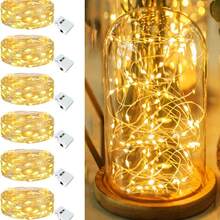 6pcs Fairy Lights Battery Operated, 7ft 20 LED 3 Modes Speed Twinkle Mini String Lights Waterproof Copper Wire Firefly Starry Lights For Mason Jars Wedding Party Christmas Decorations ﻿