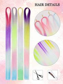 10 件 Y2K 彩虹色接发带闪亮金属片 52 英寸 10 色合成直发片霓虹发饰适合女性女孩派对节日和万圣节新年使用 - 彩色 - 查看 5