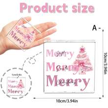 1pc Christmas Desk Decoration Sign, 4X4 Inches, Santa Claus Square Acrylic Ornament, Christmas Quote Design, Pink Christmas Decor, For Living Room Decoration