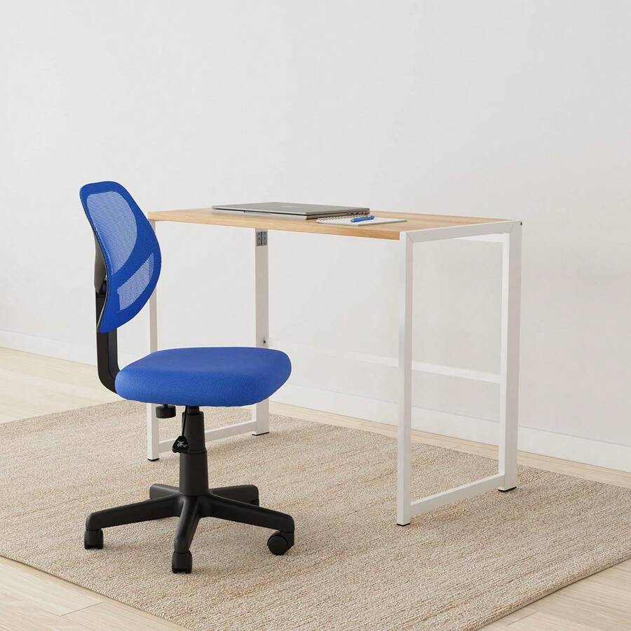 Silla de escritorio de oficina con respaldo bajo, malla tapizada, ajustable, giratoria para computadora, color negro, diseño básico y funcional - Azul - Ver 1