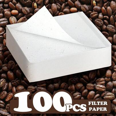 shoxil 100 片装 01 和 02 号白色方形咖啡滤纸，一次性滤纸，适用于手冲咖啡和滴滤咖啡机
