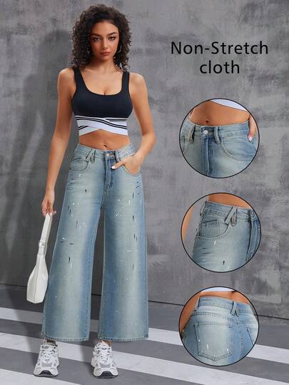 Women's Fashionable Loose Fit Cropped Denim Pants
