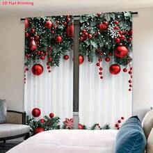 2PCS Christmas Curtains Are Suitable For Winter Home Decoration, Featuring Bright Red Poinsettia Colorful Ball And Pine Tree Branch Patterns. The Pole Pocket Design Protects Privacy And Is Suitable For Multi-Purpose Windows In Living Rooms, Dining Rooms, Bedrooms, Kitchens, Study Rooms, And Game Rooms
