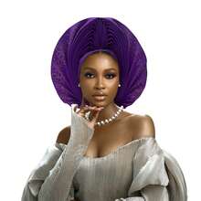 Nigerian Headwear Aso Oke Headband, Women's Wrapped Rhinestone, African Headscarf Hat, Auto Gele Headband, Handmade Fashionable Headwear, Suitable For Weddings, Parties, And Other Festivals - Multicolor - View 10