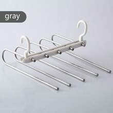 5 Layer Foldable Trouser Hanger, Stainless Steel Anti-Slip Pants Rack, Collapsible Wardrobe Space Saver For Jeans, Leggings & Scarves - Multicolor - View 6