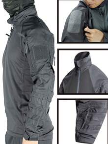 Men's Tactical Frog Shirt - Durable Multi-Pocket Long Sleeve Stand Collar Outdoor Shirt, Machine Washable, Sizes S-3XL For Hiking, Camping, Fishing & Casual Wear, Solid Color Design, Reinforced Material, Heavy-Duty Construction - 灰色 - 查看 4