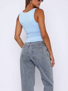 Women's Sleeveless Square Neck Crop Top - Double Layer Summer Fitness Vest, Workout Casual Athletic Shirt For Gym Yoga Running  Sports & Work Out  Sports    Casual    Four Seasons - Màu xanh nhạt - Xem 3