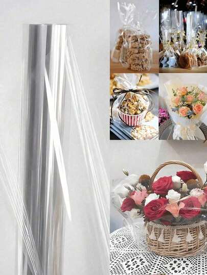 1卷透明玻璃纸包装纸，透明花束包装纸，塑料防尘包装纸，非常适合礼品包装、花艺制作和花束用品，情人节必备品