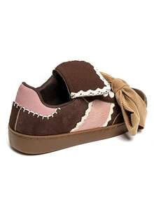 Women's Athletic Sneakers With Elegant Bow Accent And Contrasting Trim - Brown - View 4