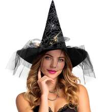 1pc Witch Hats With Lights Halloween Adult And Teens Women's Large Witches Hat Costume Accessories For Party Cosplay Sorcerer Cap For Festival Party Masquerade For Halloween Party Decorations, Witch Hat For Women - 黑色(蝴蝶結) - 查看 2