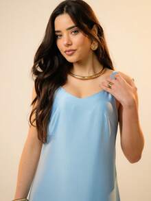 Italian Style Boat Neck Sleeveless Fitted Dress For Women - 藍色 - 查看 5