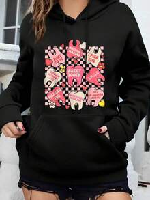 Dental Valentine's Day Cute Teeth Hugging Heart Dentist Hooded SweatshirtFashion Printing Tshirt Unisex Classic Hoodie, Cozy Long Sleeve, Everyday Layering Clothes - Black - View 1