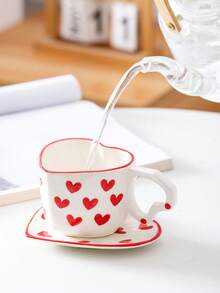 1 件流行手绘心形马克杯，创意心形手柄陶瓷杯，可爱拿铁咖啡杯适合家庭、牛奶、早餐、聚会、下午茶、浪漫情侣、独特女孩杯 - 彩色 - 查看 7
