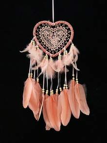 1 pieza Atrapasueños de forma de corazón hueco colgante, accesorio para decoración de boda, atrapasueños y campana de viento (las plumas son artificiales) - Multicolor - Ver 7