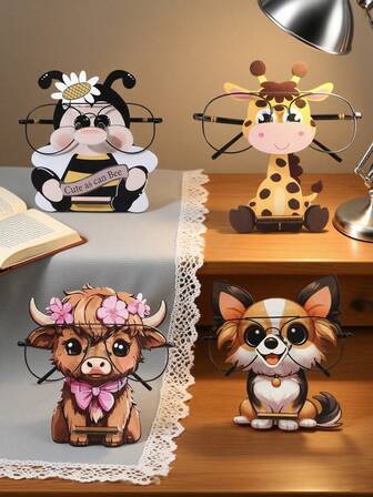 1 pièce Support de rangement en bois pour lunettes en forme de vache, chiot, abeille, girafe. Présentoir de lunettes de soleil créatif et mignon sous forme d'animaux. Ornement de bureau pour la maison, la chambre, la salle de bain, le bureau, la salle de classe. Cadeau idéal pour les camarades de classe et les amis.