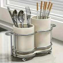 1 Durable Chopstick Holder, Space-Saving Cutlery Organizer, Made Of Durable Material Storing Cutlery - Multifunctional Kitchen Countertop Drainer And Holder Drying Cutlery (Chopsticks/Spoons), Stylish And  Design, Chopstick And Spoon Holder, Chopstick Box, Covered Chopstick Holder, Chopstick Drying Rack, Chopstick And Spoon Rest, Cutlery Rack, Compact Design, Simple Storage Solution, Rust-Resistant Material, High-Quality Metal, Cutlery Rack, Multifunctional Storage - 白色 - 查看 10
