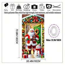 Cortina de puerta versátil de poliéster con Papá Noel y muñeco de nieve - Diseño rústico vintage para Navidad, Halloween, Acción de Gracias y talla grande - 35.43x70.87 pulgadas, ideal para Navidad, perfecta para Acción de Gracias