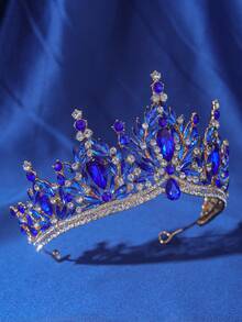 1 pieza Elegante y lujoso tocado de corona barroca con rhinestones para mujer, accesorio para el cabello de novia y boda, tiara romántica de princesa para fiesta de baile, accesorio de San Valentín - Azul - Ver 2