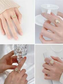 Anxiety Rings For Women, Adjustable Spinner Anxiety Ring, CZ Butterfly Bee Moon Star Fidget Rings For Anxiety Stress Relief For Women