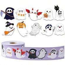 500 PCS Cute Halloween Ghost Stickers - 10 Designs Bulk Round Adhesive Stickers For Party Favor Decor