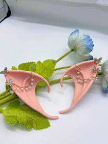 2 Stücke Ohrschmuck, mit Kunstperlen Halskette & Strass Schmetterling, lange & kurze Stile, geeignet für Festivals, Partys, Halloween, Weihnachten, Cosplay - Verschiedenfarbig - Übersicht 3