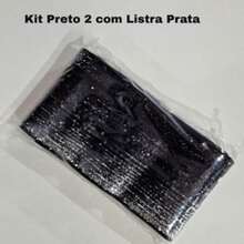 Kit Fita Veludo Esponjada com Glitter - Preto 2 com listras prata - Visão 2