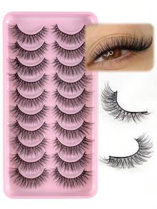 10 对柔软蓬松 3D 仿貂皮睫毛，天然手工戏剧假睫毛，化妆浓密假睫毛 - 黑色 - 查看 5