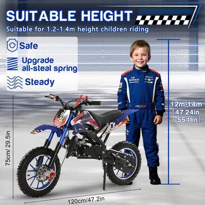 Llioreub Kids Dirt Bike 49cc 2-Stroke, Gas Power Motocross, Off Road Mini Motorcycle, Pocket Motorbike With Front Rear Disc Brakes, Racing Max Speed 40KM/H