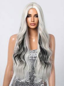 26 Inch Silver White Mix Black Wig Long Wavy Synthetic Wigs Multicolor Cosplay Halloween Fake Hair For Women Heat Resistant,Natural Sexy Simple Casual Sports Preppy Cosplay Heat Resistant Fake Hair Or Holiday Party Everyday Wear,Halloween Christmas Gifts, Gifts For Girlfriends,Gifts For Girlfriends - Piano Color - View 5