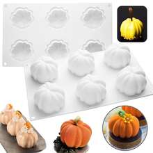 万圣节南瓜硅胶慕斯蛋糕模具，3D烘焙甜点模具，适用于巧克力、布丁、果冻、芝士蛋糕、糕点（6腔）