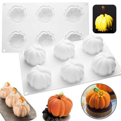 万圣节南瓜硅胶慕斯蛋糕模具，3D烘焙甜点模具，适用于巧克力、布丁、果冻、芝士蛋糕、糕点（6腔）