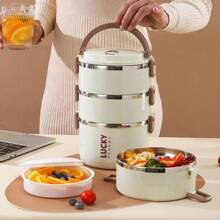 4 Layer Portable Lunch Box Stainless Steel Lunch Box, Large Capacity Portable And Convenient Square Box, Multi-Layer Design Lunch Box, Suitable For Home, School And Office. - Trắng 4 lớp - Xem 8