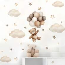 1pc 30*90cm PVC Removable Wall Sticker, Cartoon Bear Balloon Wall Decal, Suitable For Room, Bedroom, Living Room, Study, Dining Room, Home Decoration