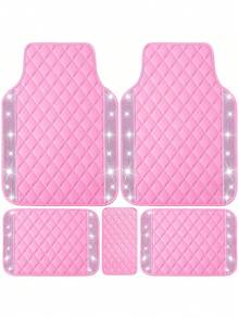 2件/3件/5件套亮面汽车脚垫 - 菱形绗缝皮革材质 | 防滑脚跟垫，防水 | 通用型，适用于轿车、SUV、卡车、轿车 | 女性及女孩的理想之选 - 款式A - 查看 12