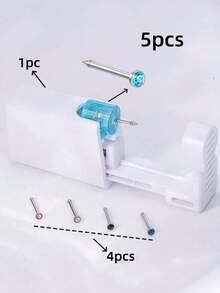 4 件/套无菌鼻穿孔套装,一次性低痛鼻钉枪,内置鼻钉,粉色/白色/黑色/紫色/青绿色/红色,20 克(3 件不锈钢星形/心形/C 形鼻钉),男女通用穿孔美容工具及配件 - 彩色 - 查看 6