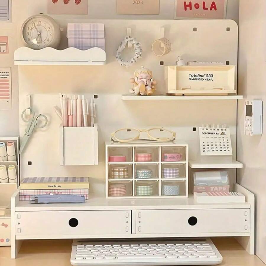 1 suport organizator de birou din PVC, raft de depozitare fără găuri, suport de carduri multistrat, organizator de birou și sertar, nu necesită alimentare, pentru uz casnic, bucătărie și birou