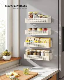 Especiero Magnético, Juego de 4, 2 Estantes Grandes y 2 Pequeños, sin Taladrar, para Cocina, Frigorífico, Negro Tinta KCS061B01 - Blanco crema - Ver 2