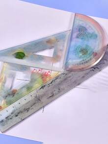 Kawaii Creative DIY Epoxy Resin Casting Mold Pen Shaped Ruler And Angular Gauge Shaped Resin Mold, Including Ruler And Angular Gauge DIY Epoxy Resin Casting Mold Process, DIY Resin Craft Production Kit - Used For Ballpoint Pens, Silicone Pen Molds, Red, Black And Blue Ballpoint Pen Cores, DIY Resin Casting Molds, Pen And Ruler Protractor Production