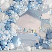 147-Piece Blue Balloon Garland Arch Kit With Various Sizes Of Metallic Blue, Confetti, Light Blue, And White Latex Balloons, Including Glue Dots, Balloon Chain, And Ribbon, Perfect For Blue-Themed Birthdays, Weddings, Ocean-Themed Parties, Housewarming, Retirement, Baptisms, Valentine's Day, Halloween, And Holiday Party Background Decorations - 淺藍色 - 查看 8