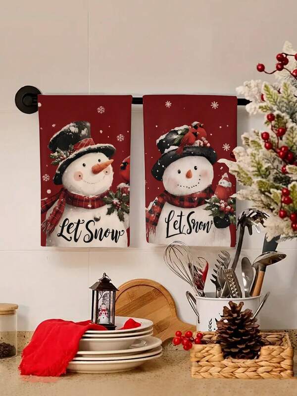 2pcs/4pcs/12pcs Christmas Snowman Pattern Kitchen Towels, Christmas Pattern Bathroom Towels, Christmas Outdoor Party Towels, Christmas Home Decor, Christmas Kitchen Decor, Modern Style, Quick Drying, Super Soft Microfiber Material, Rectangular, 15.75IN*23.62IN/40*60CM Digital Printing Pattern, Suitable For Outdoor Party Decoration, Christmas Holiday Gifts