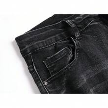 Men's Slim Fit Stretch Jeans Ripped Distressed Straight Leg Fashion Black Pants-2025 - 黑色(修身款) - 查看 9
