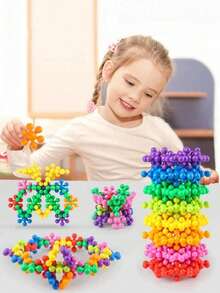 58/97/149pcs Plum Blossom 3D Snowflake DIY Building Block Set - Educational Plastic Building Toy, Creative Toy For Imagination, Halloween Gift, Back-To-School Gift, Halloween Gift, Christmas Gift, Colorful Building Blocks
