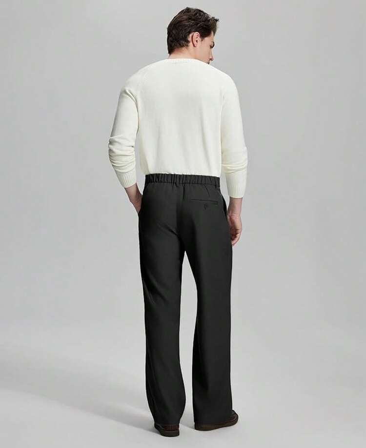 Mens Casual Pleated Baggy Wide Leg Vintage Relaxed Fit Work Office Trousers, Old Money Style S5ET - 黑色 - 查看 6