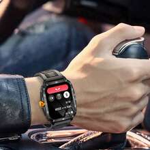 EIGIIS Smartwatch para hombres de 1,96 pulgadas, resistente al agua 3ATM, duradero, smartwatch deportivo con batería de 430mAh, monitoreo del sueño, llamadas al aire libre, compatible con iOS y Android - naranja negro - Ver 6