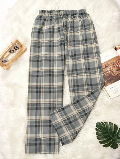 Men's Casual Elastic Waist Plaid Pants, Spring/Autumn