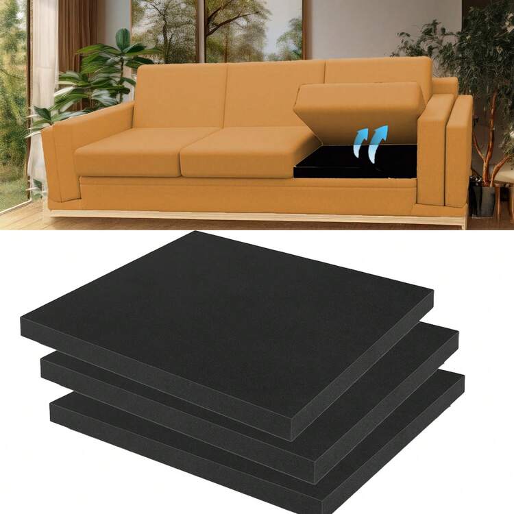 Cojín de sofá cuadrado de 40D, resuelve el problema de asiento hundido, almohadilla de sofá de alto rebote, repara la indentación del sofá para mejorar la comodidad, Tamaño: 50cm x 50cm x 4cm, Negro - Negro - Ver 1