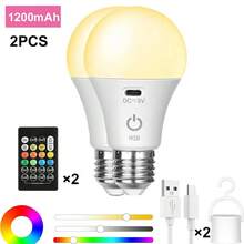 A60 Rechargeable Light Bulb With Remote Control, USB Charging, Type-C Interface, DC 5V, RGB Color Changing & 3 Color Temperatures, 11 Colors Optional, Dimmable Bulb With Timer Function – Suitable For Home Decoration, Ambient Gatherings, Bedrooms, Households And Camping, Compatible With Wireless Table Lamps