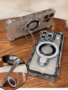 Magnetic Phone Holder Case Compatible With IPhone 16 Pro Max, 15 Pro Max, 14, 13, 12, 11, XS, XR, 8 Plus, 7 Plus, Transparent, Glitter, Airbag, Anti-Fall Design Waterproof Shockproof Scratch Resistant - Clear - View 4
